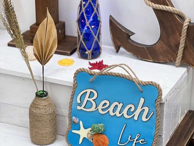Bảng treo chủ đề biển Beach Life sao sỗ [Dây thừng - Vỏ ốc thật] KT24x22cm BTC-BIEN-04